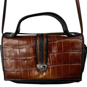 Brighton Vintage Crossbody Purse Brown Black Leather Clutch convertible